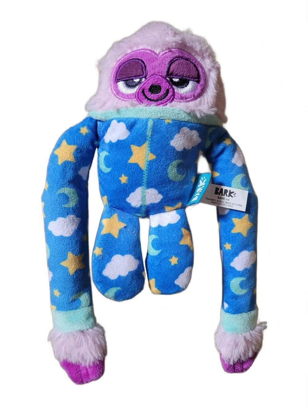 Bark Dog Toy Slow Jam Sam Pajama Sloth Crinkle Size Medium Barkbox Purple